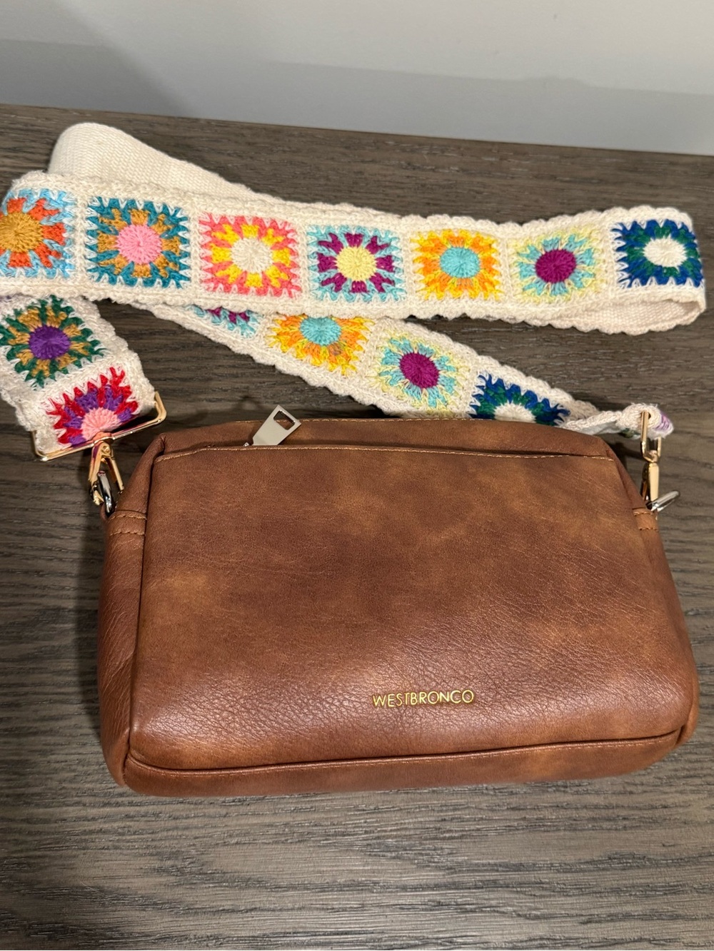 WESTBRONCO Vegan Leather Triple-Zip Crossbody Camera Bag | Custom Crochet Strap